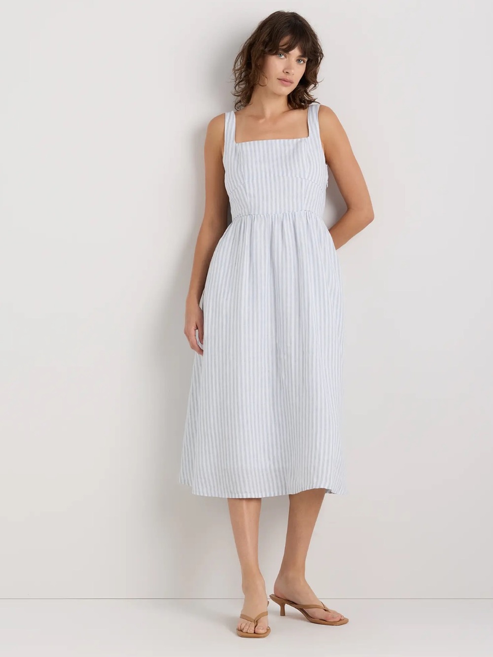 NWOT 100% European Linen Fit & Flare Midi Dress